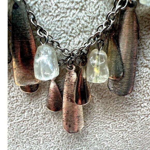 Vintage Boho Metal & Quartz Crystal Pendant Necklace.  B53 - Picture 7 of 12